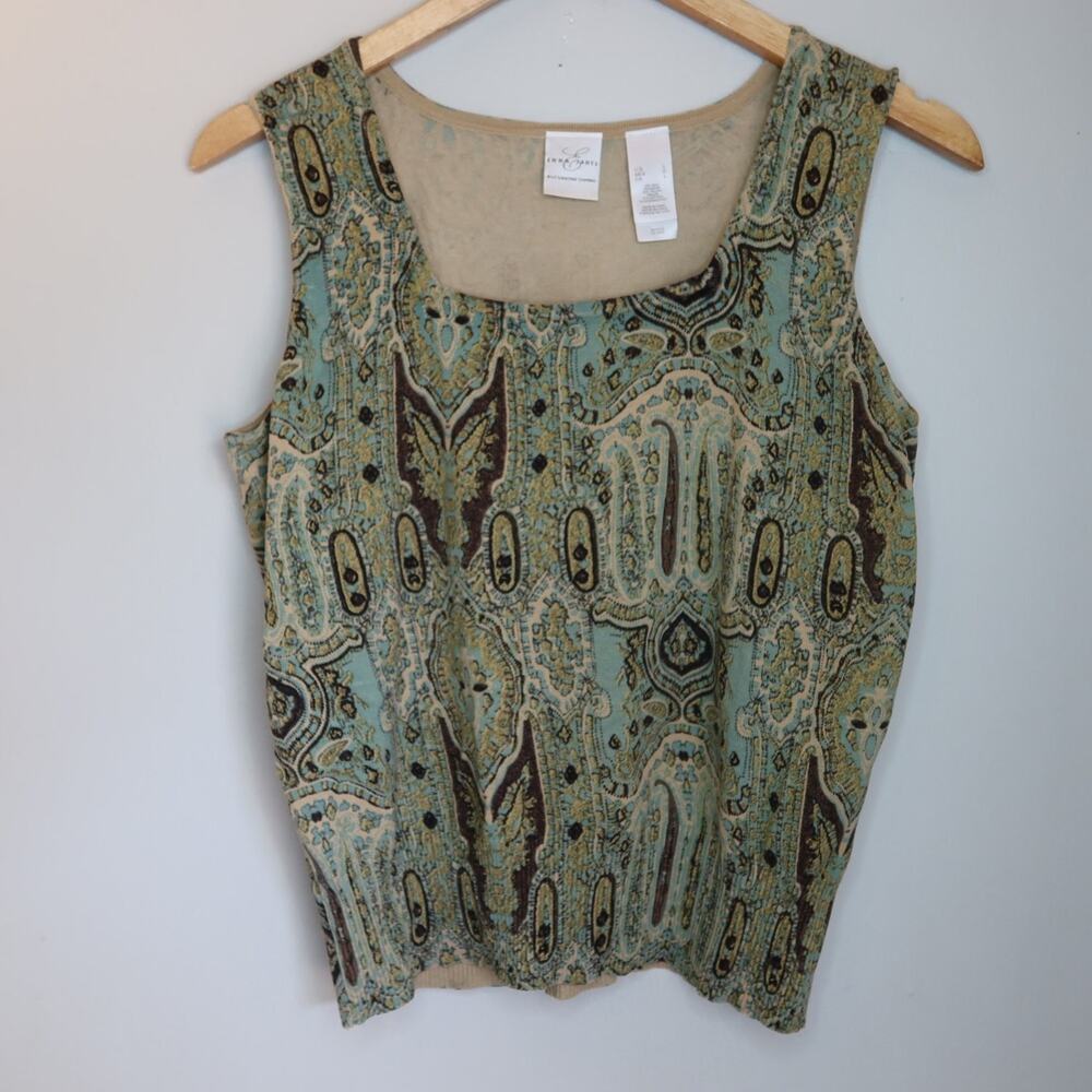 Emma James Sleeveless Top Womens L Multicolor Scoop Neck SILK y2k 90s gorpcore